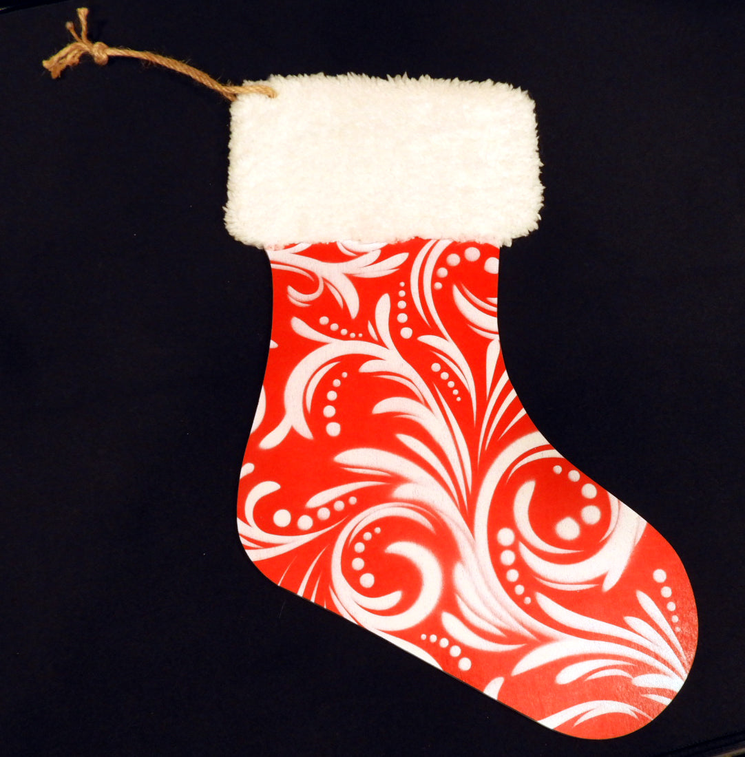 Wood Christmas Stocking Swirls with Fuzzy Cuff