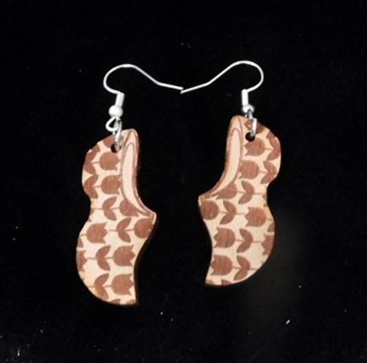 Tulip Pattern Wooden Shoe Earrings