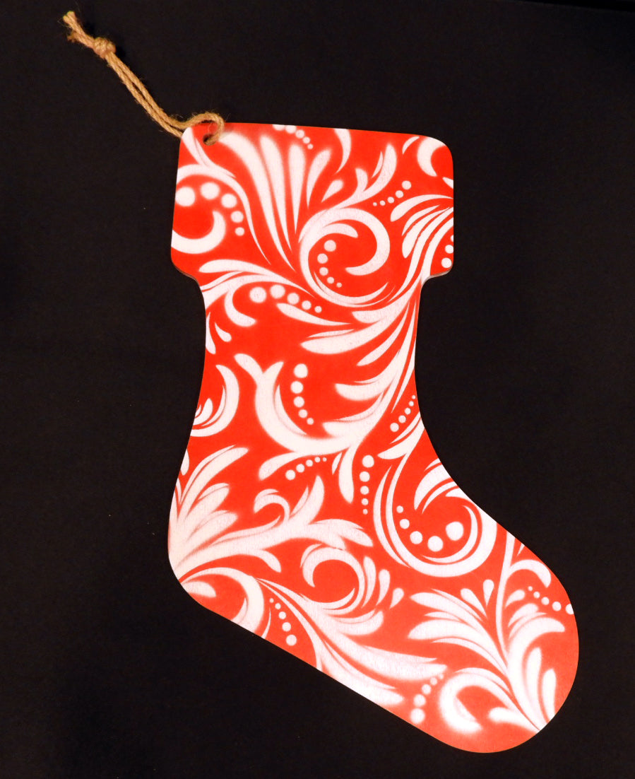 Wooden Christmas Stocking Swirls no cuff