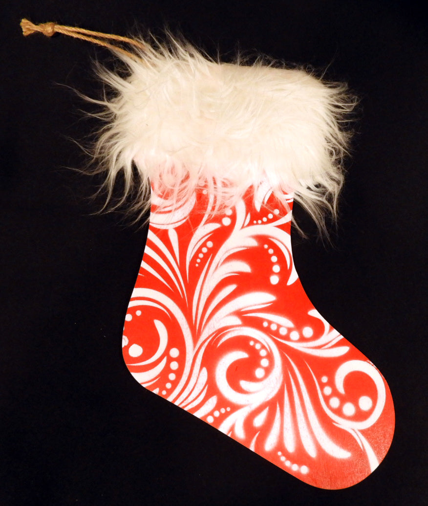 Wood Swirls Christmas Stocking with Furry Cuff